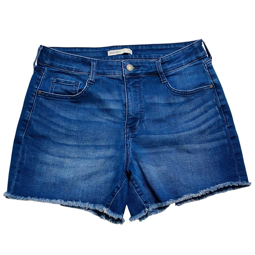 Nine West Slimming Denim Shorts Frayed Raw Hem Blue Cutoff Festival Casual S 10